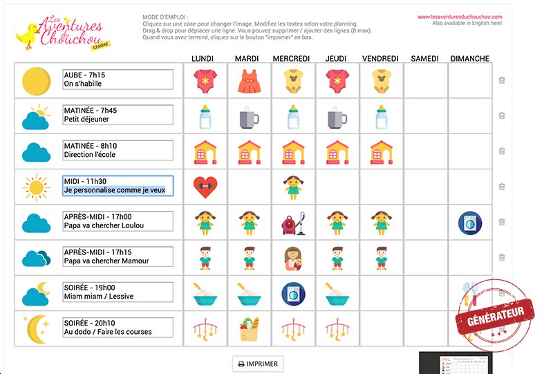 Générateur de tableau de comportement + Générateur de planning